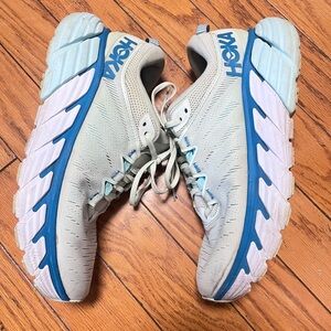 Hoka Blue and Green Athletic Shoes with Textured Design